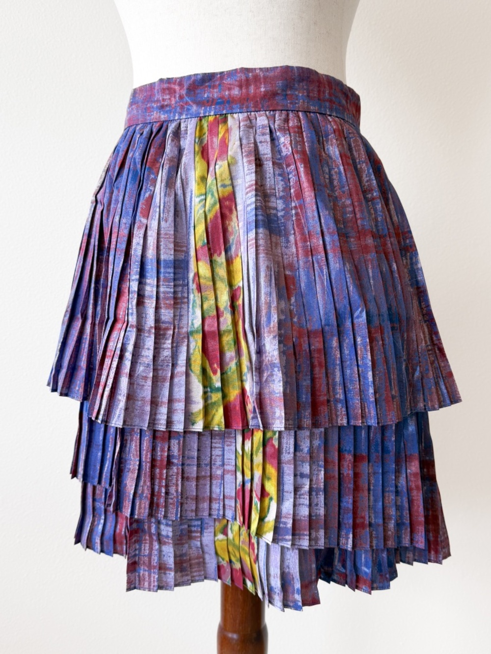 Suno Tiered Skirt with Accordion Pleats Sz S